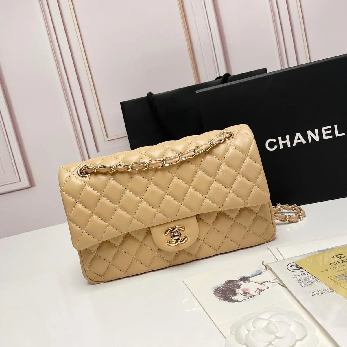 Chanel Classic Flap Bag 25 Beige Color