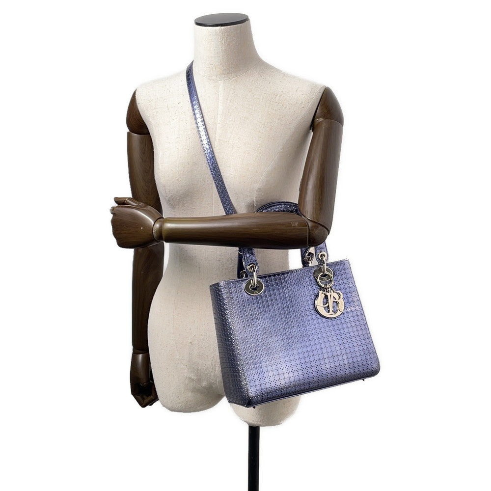 Dior Lady Dior 2WAY Handbag MetalicPurple Leather Size Medium Rovelle Bags