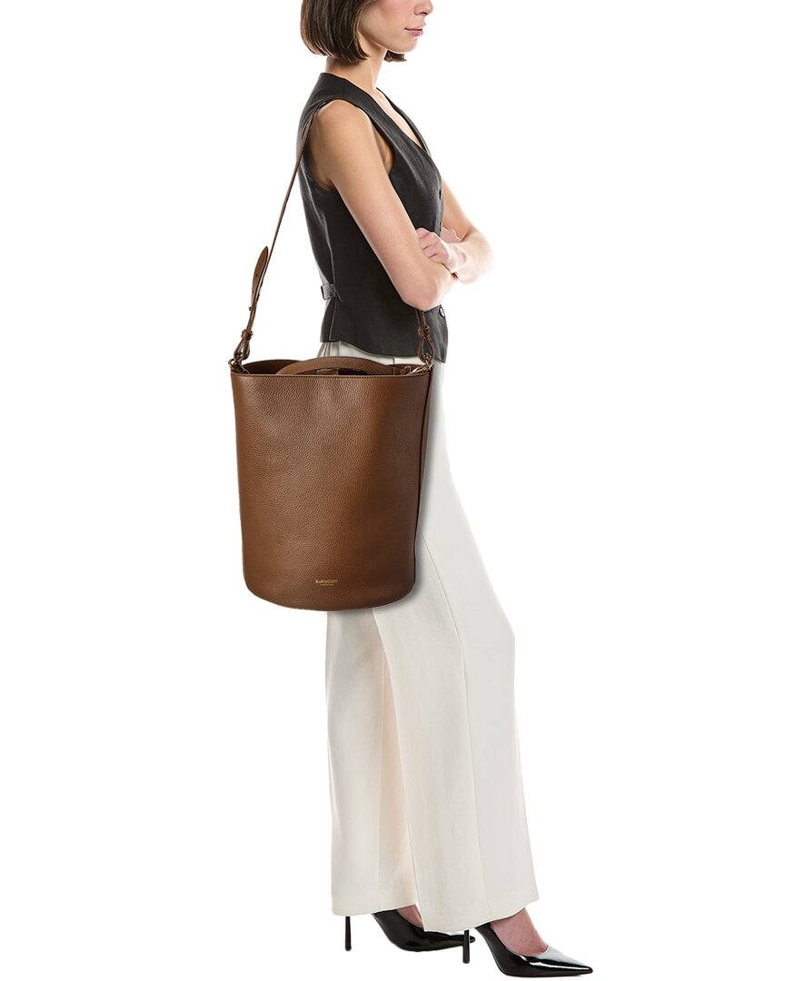 Burberry Logo Medium Leather Beige Bucket Bag