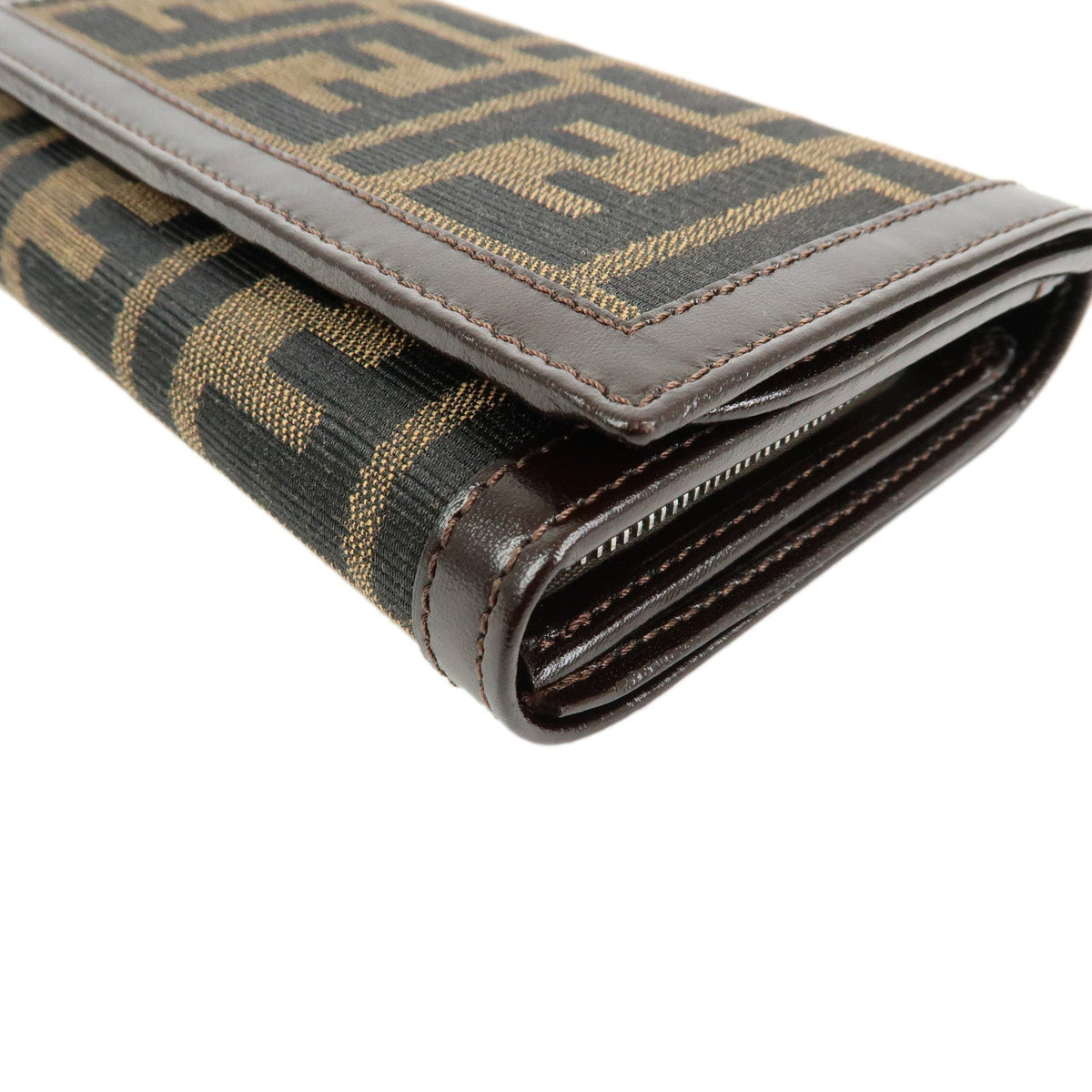 FENDI Zucca Canvas Leather Tri-fold Wallet Brown Black 31052 Rovelle Bags