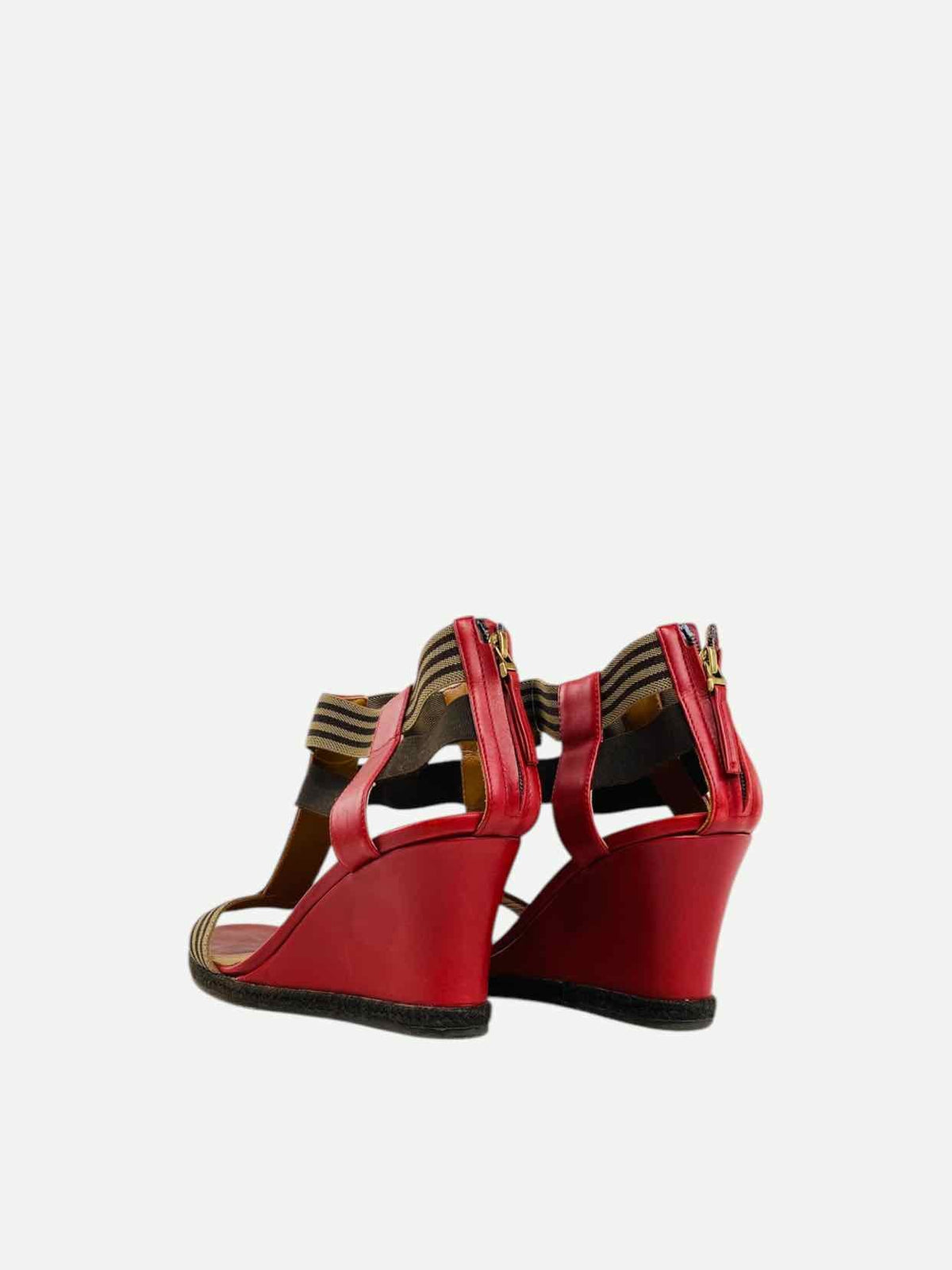 FENDI T-bar Red & Brown Size EU 40 Wedges Rovelle Bags