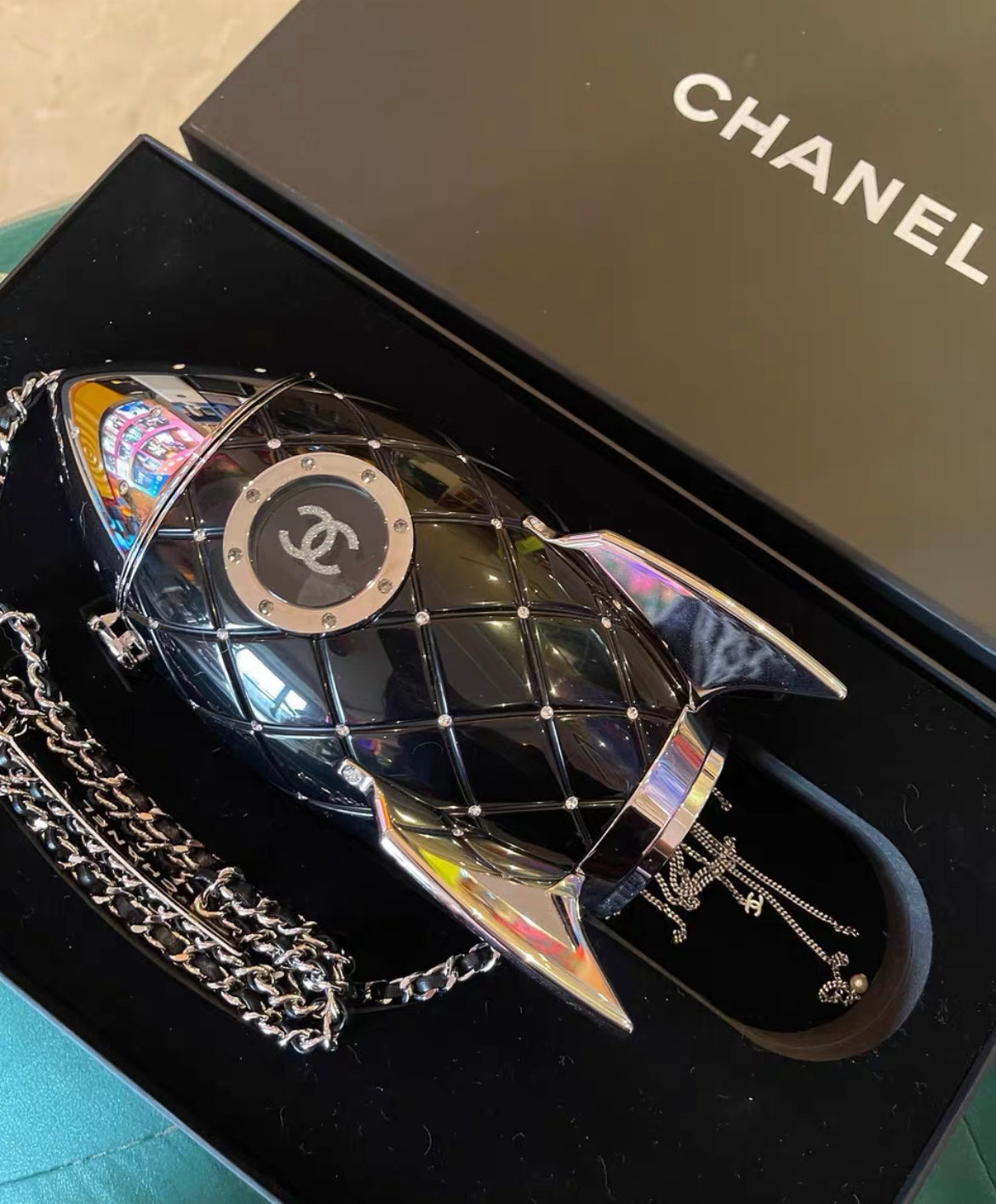 Chanel Luxury Quilted Black Clutch Quilted Rovelle Bags