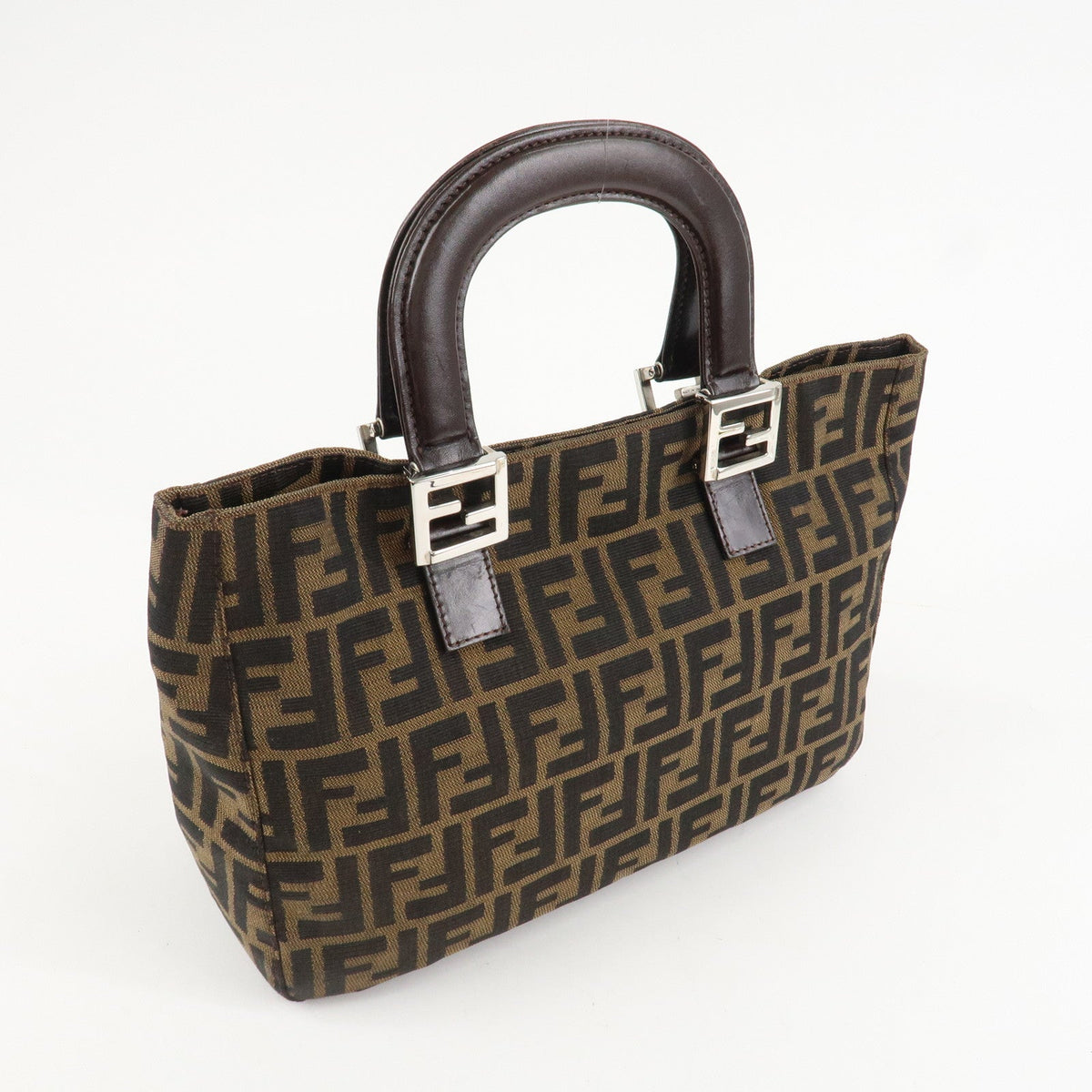 FENDI Zucca Canvas Leather Tote Bag Hand Bag Black Brown 26693 Rovelle Bags