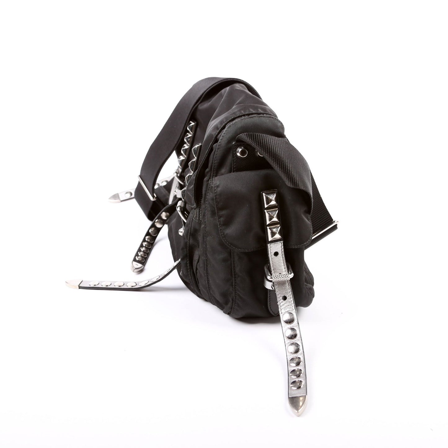 Prada New Velanylon Studded Messenger Black Bag Rovelle Bags