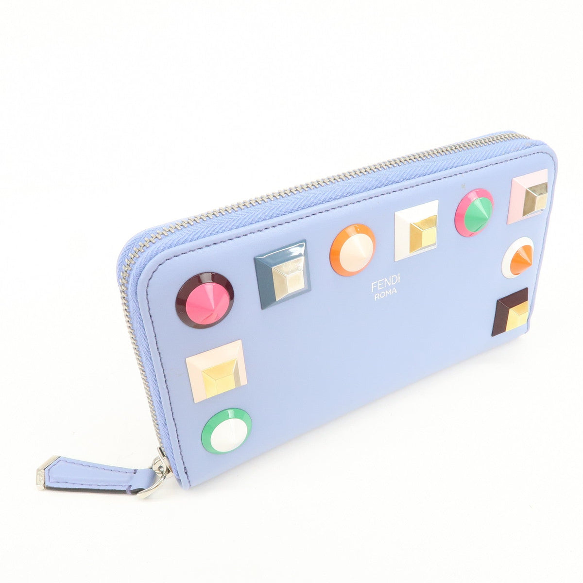 FENDI Plexiglass Studs Round Zippy Long Wallet Light Blue 8M0299 Rovelle Bags