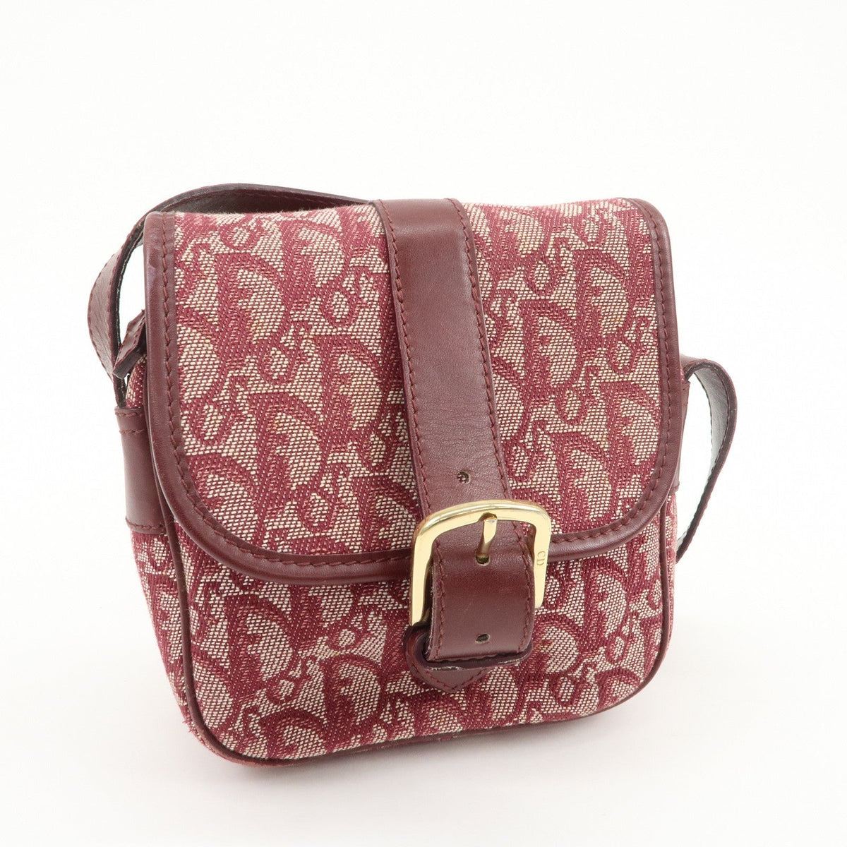 Christian Dior Trotter Jacquard Leather Shoulder Bag Burgundy Rovelle Bags