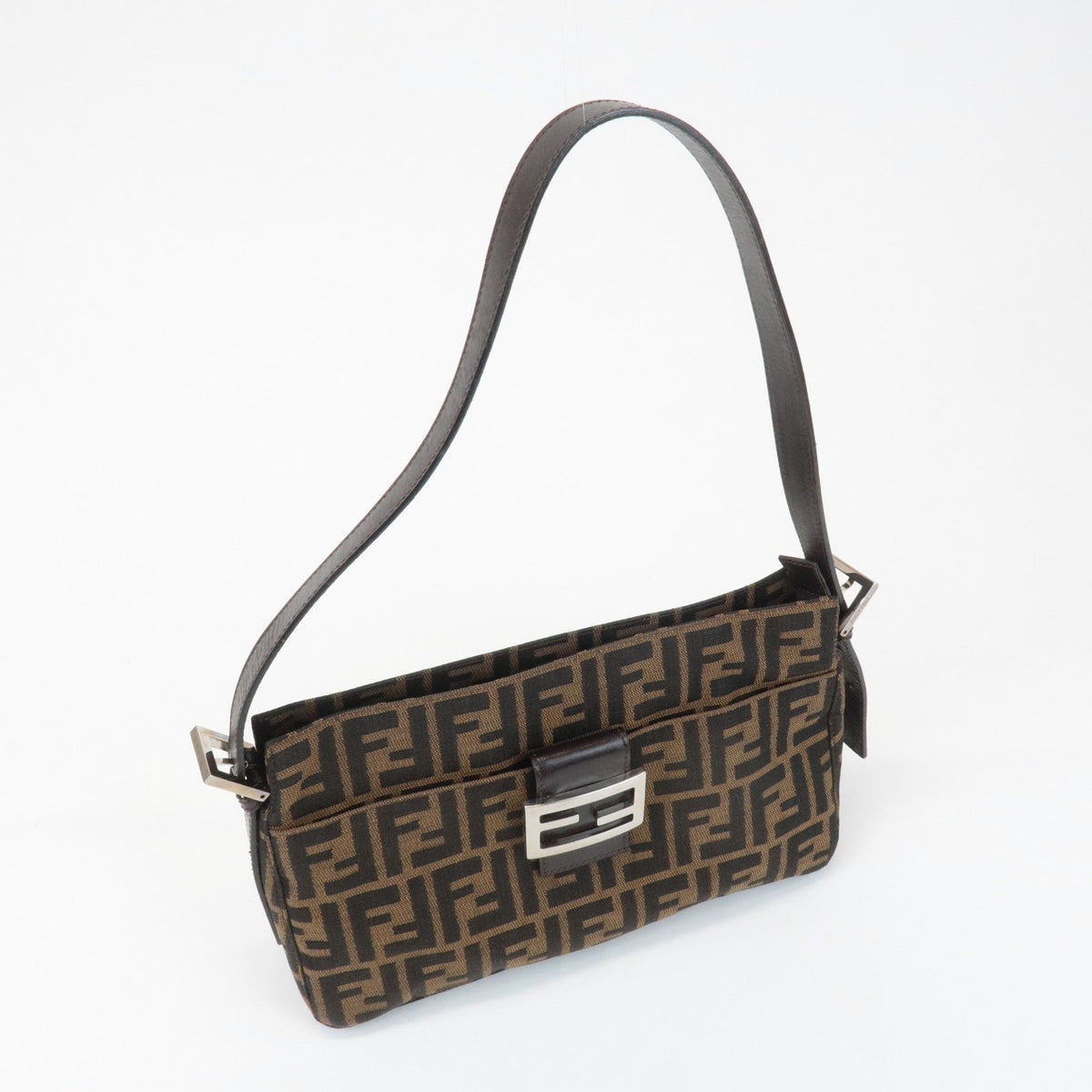FENDI Zucca Canvas Leather Semi Shoulder Bag Black Brown 26566 Rovelle Bags