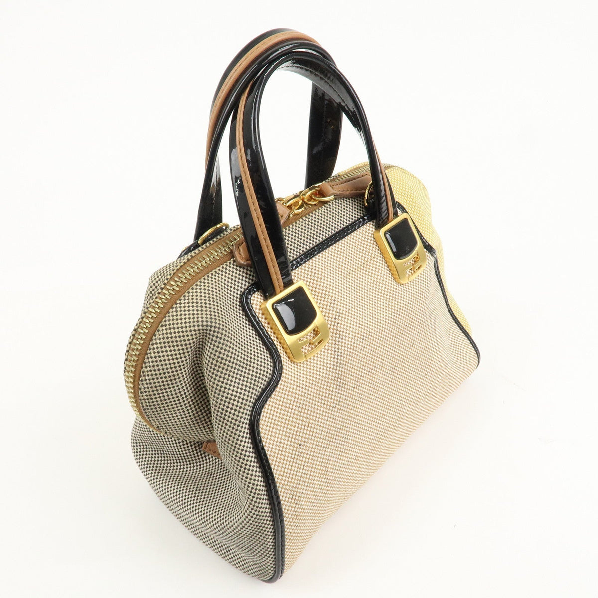 FENDI Chameleon Canvas Patent Leather 2Way Hand Bag Beige 8BL117 Rovelle Bags
