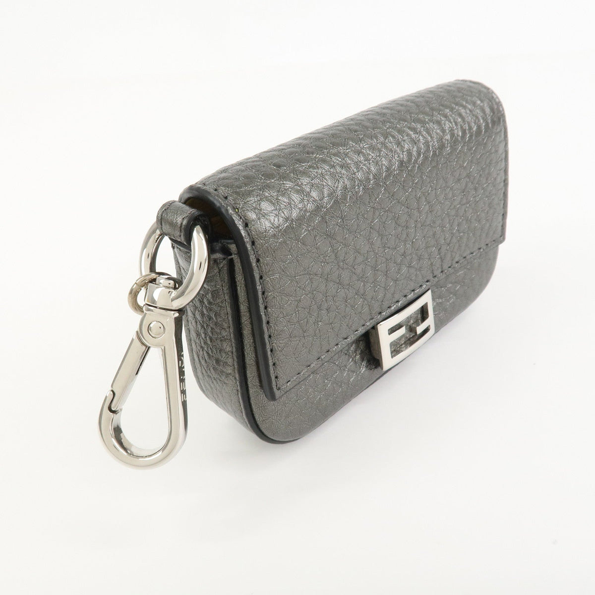 FENDI Nano Baguette Calf Leather Bag Charm Key Chain Silver 7AR809 Rovelle Bags