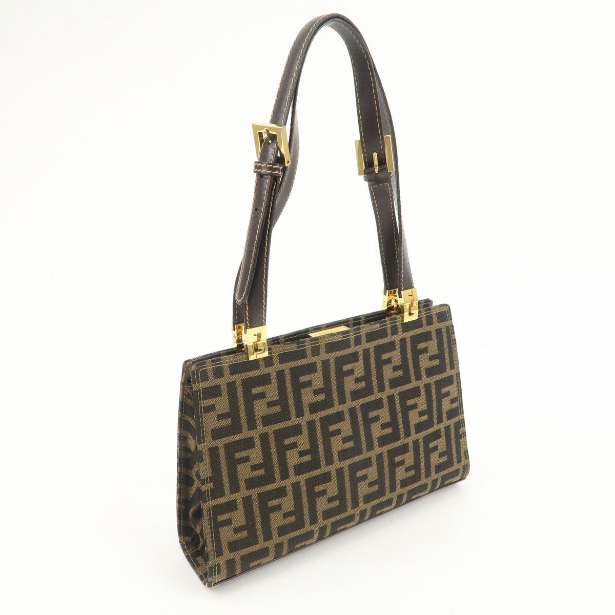FENDI Zucca Canvas Leather Shoulder Bag Hand Bag Brown Black Rovelle Bags
