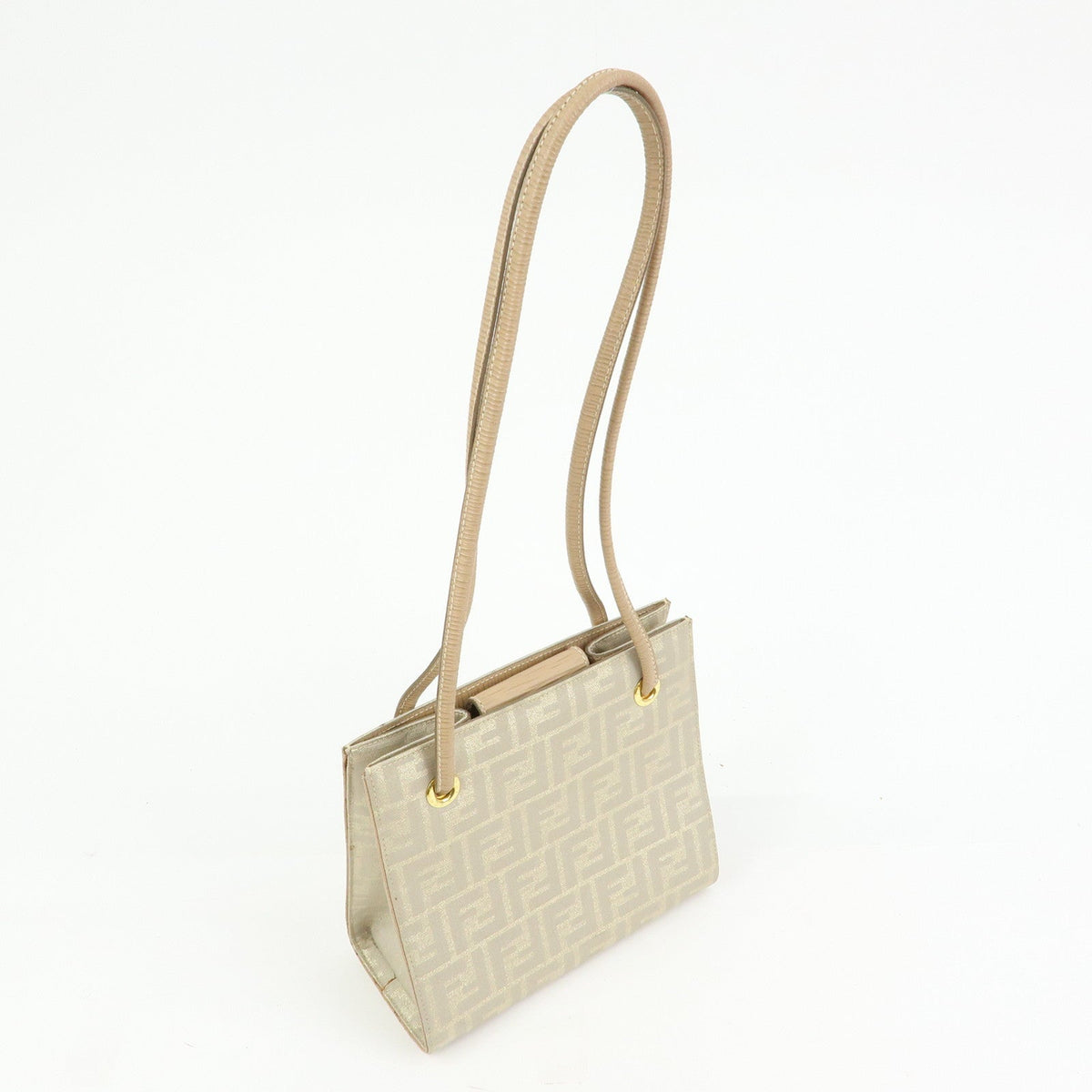 FENDI Zucca Canvas Leather Shoulder Bag Beige Rovelle Bags