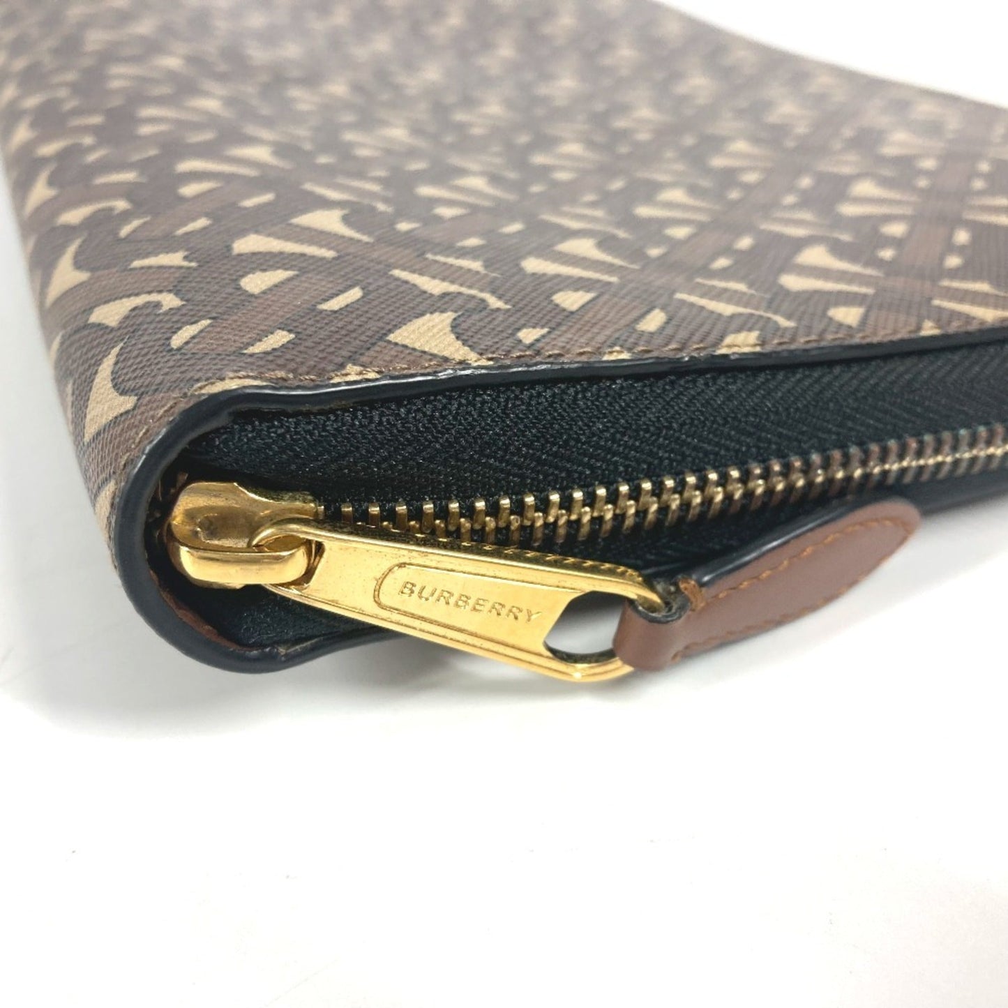 Burberry Brown Leather Canvas Clutch Bag Pouch ( )