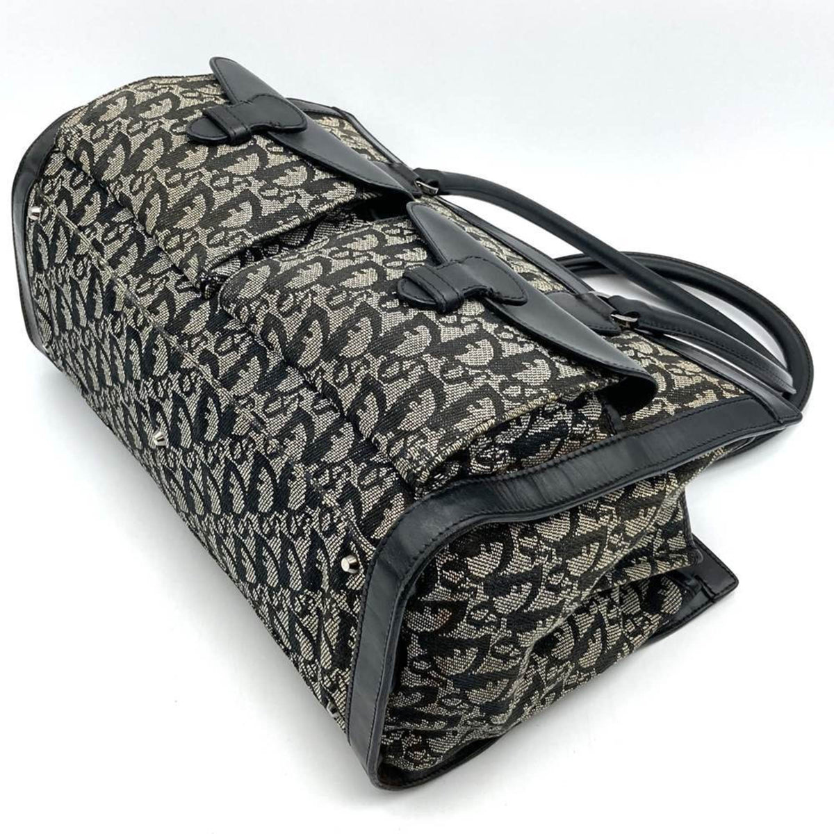 Christian Dior Black Canvas Leather Handbag Tote Bag Leather Rovelle Bags