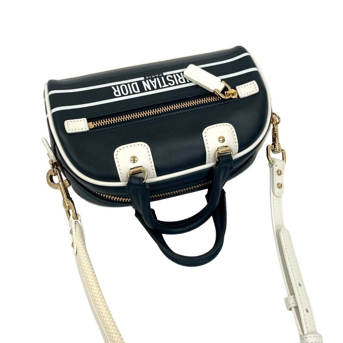 Christian Dior Navy White Leather Handbag Shoulder Bag Rovelle Bags