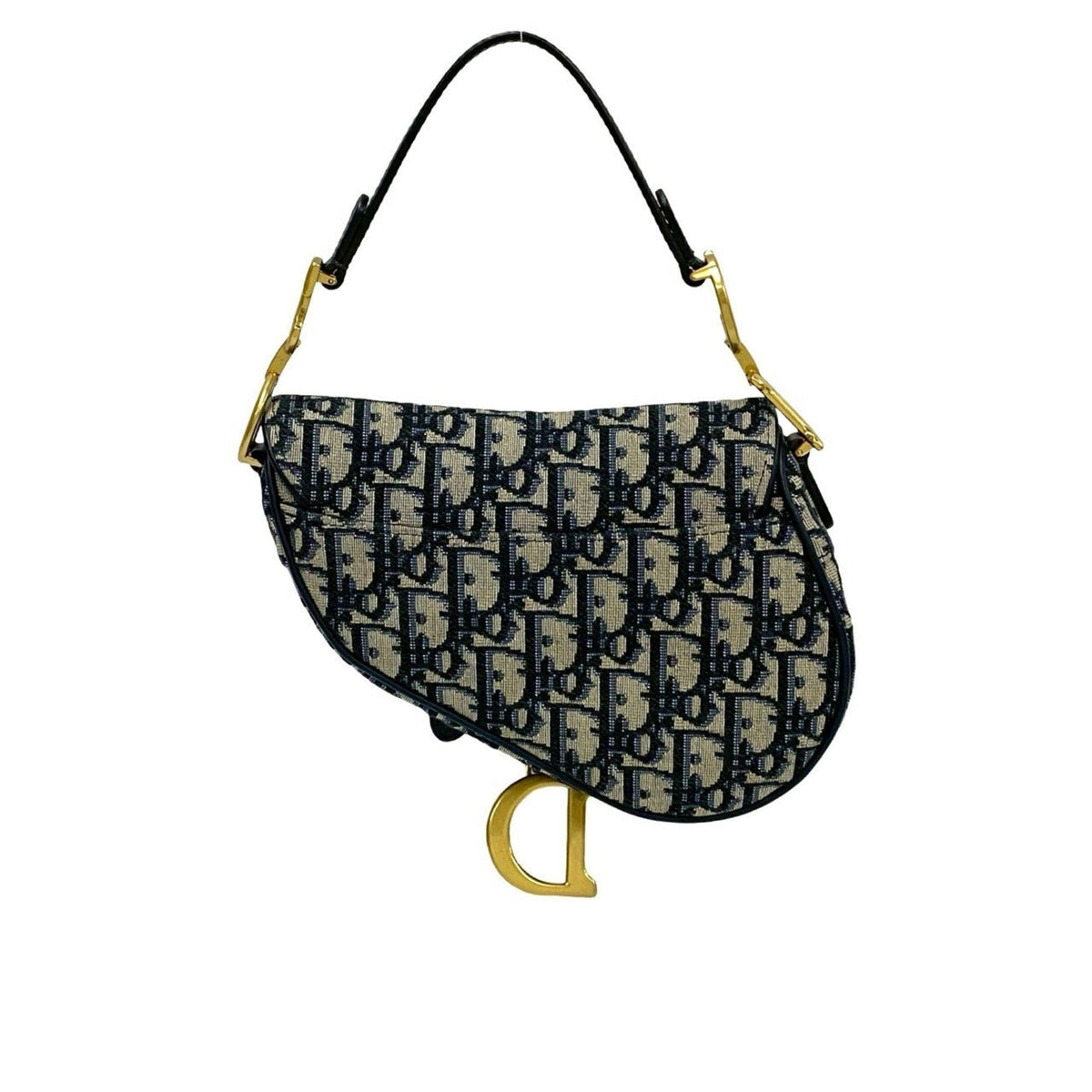 Christian Dior Navy Leather Canvas Saddle Bag Shoulder Bag Rovelle Bags