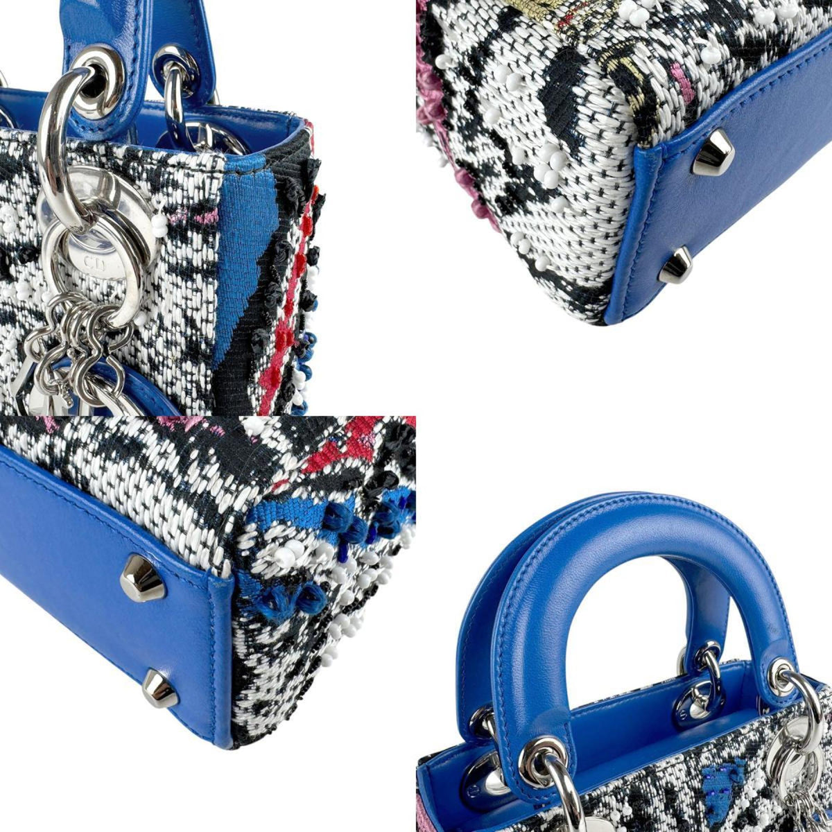 Christian Dior Black Blue Tweed Leather Handbag Shoulder Bag Rovelle Bags