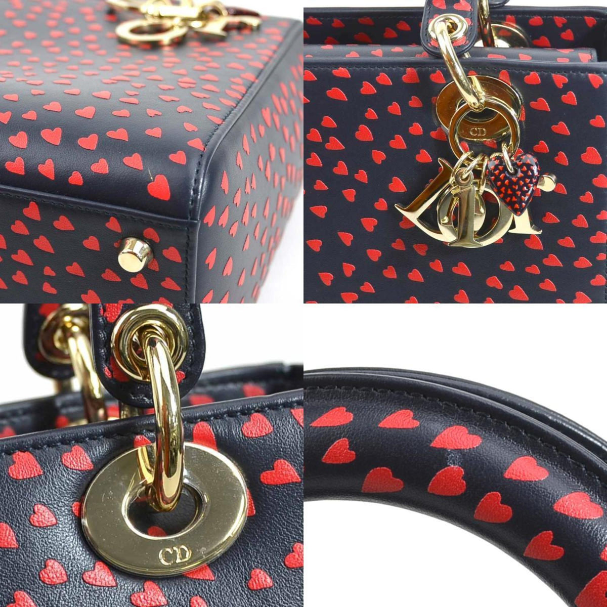 Christian Dior Navy Red Color Leather Handbag Shoulder Bag Rovelle Bags