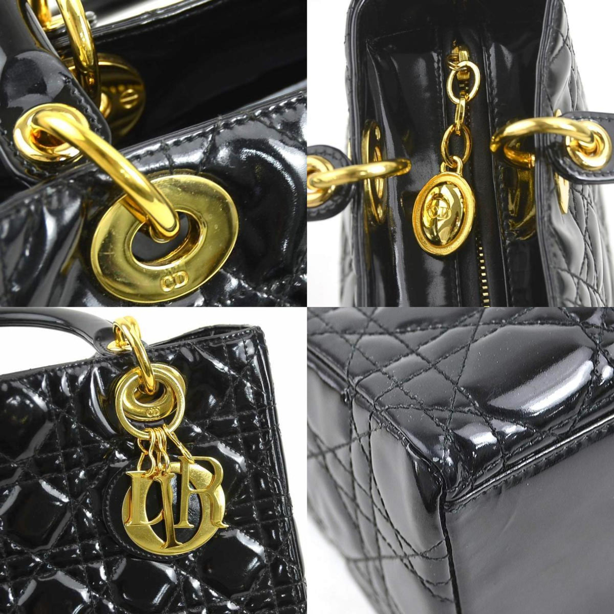 Christian Dior Black Patent Leather Handbag Shoulder Bag Leather Rovelle Bags