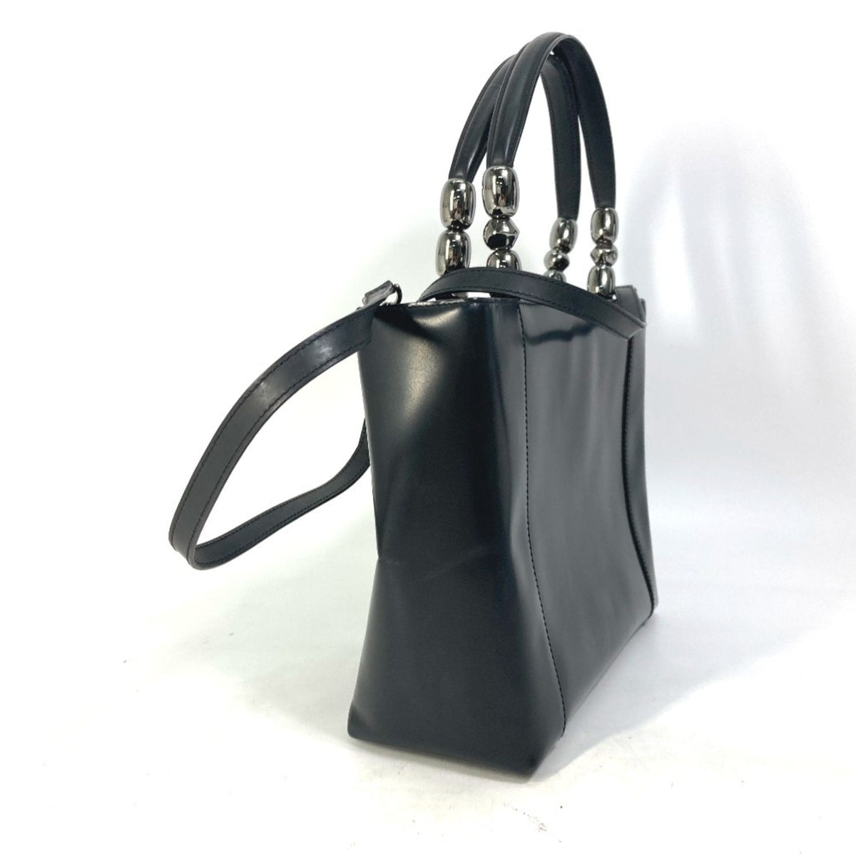 Christian Dior Black Leather Handbag Shoulder Bag Tote Bag Rovelle Bags