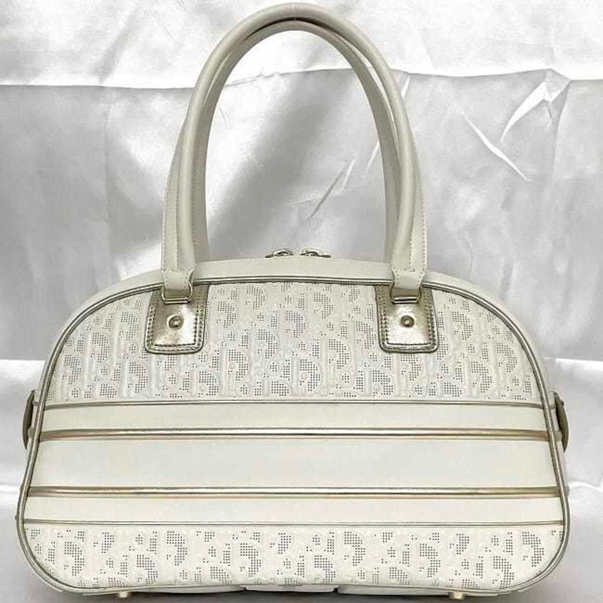 Christian Dior Trotter White Leather Rubber Boston Bag Handbag Rovelle Bags