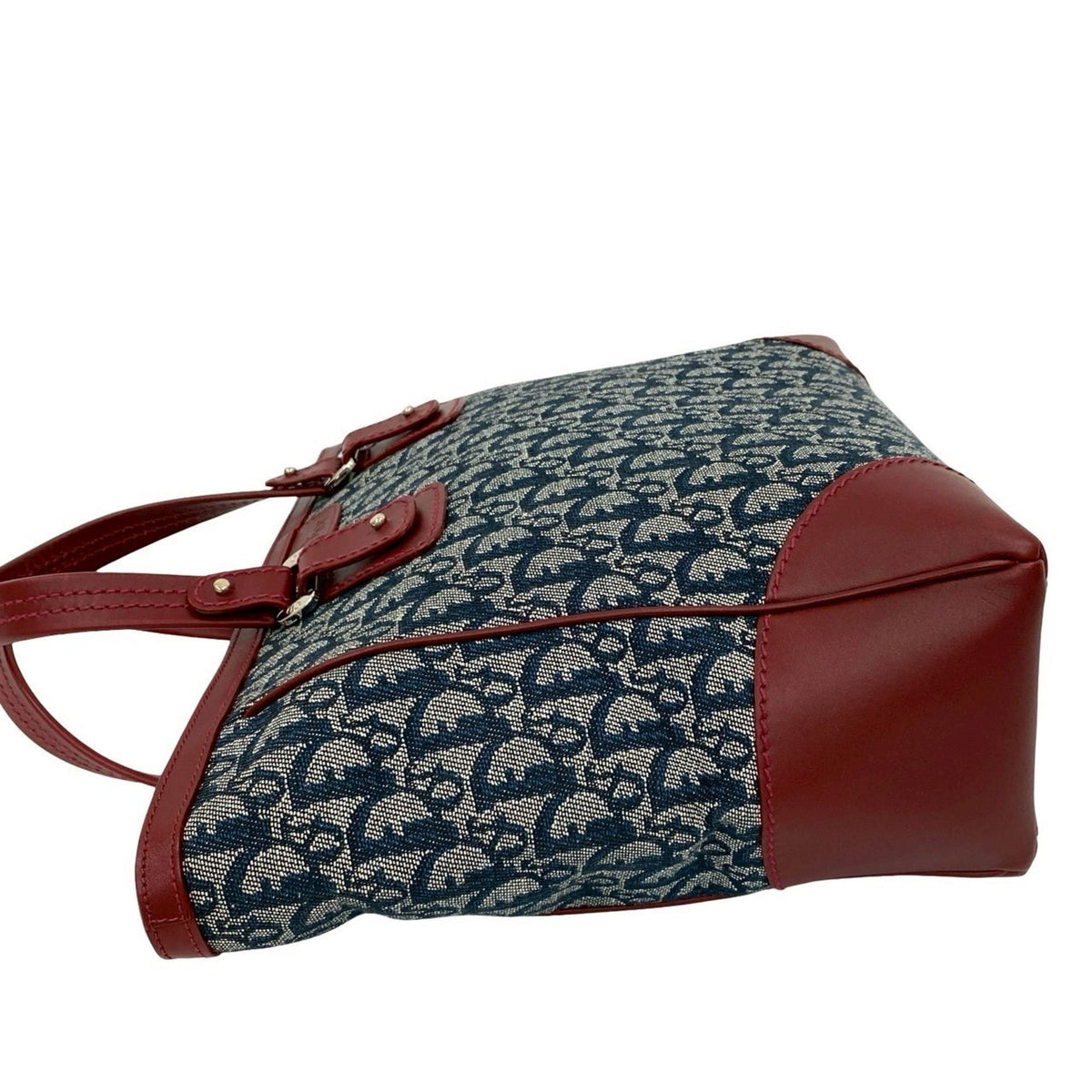 Christian Dior Navy Wine Canvas Leather Handbag Tote Bag Style 2 Rovelle Bags