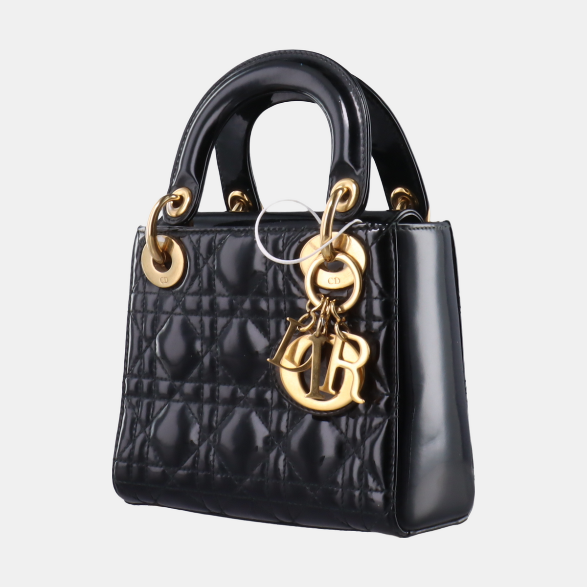 Lady Dior Mini Black Patent Leather handbag with gold hardware Leather Strap Rovelle Bags