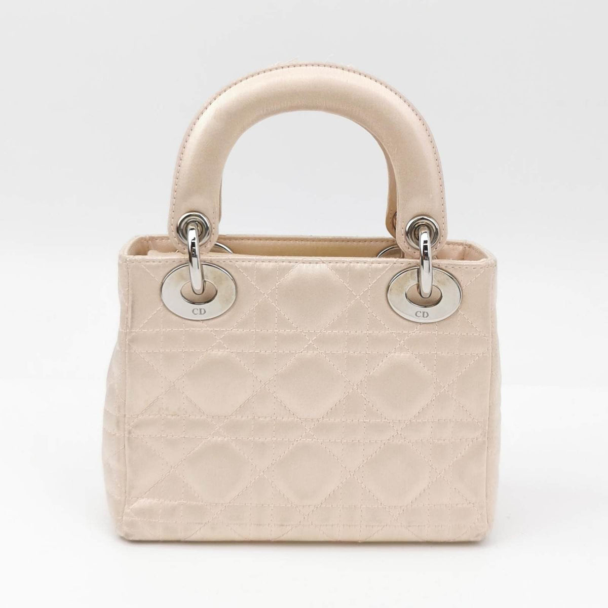 Lady Dior Mini 2004 Beige Silk Handbag Silver Hardware Rovelle Bags