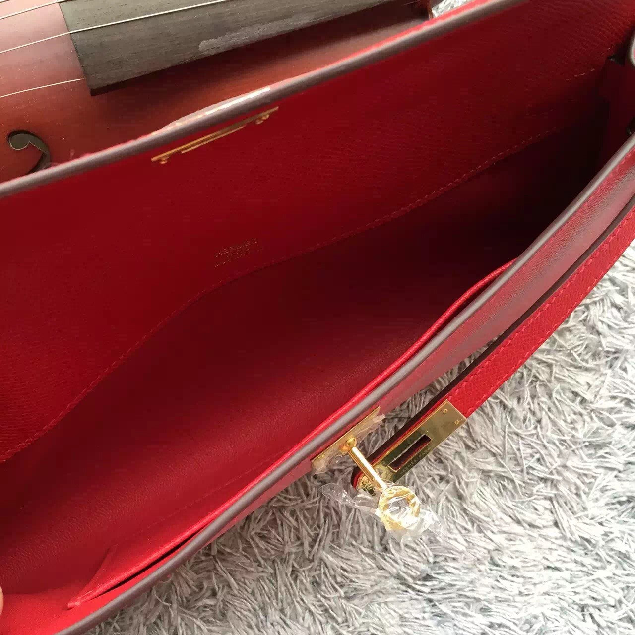 Luxury Hermes Red Handcrafted Kelly Cut Clutch