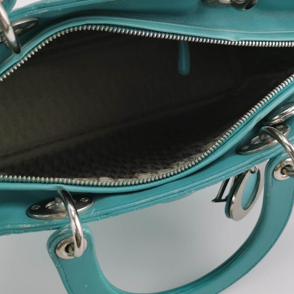 Lady Dior Large Bag Teal Blue Lambskin Cannage Leather Rovelle Bags