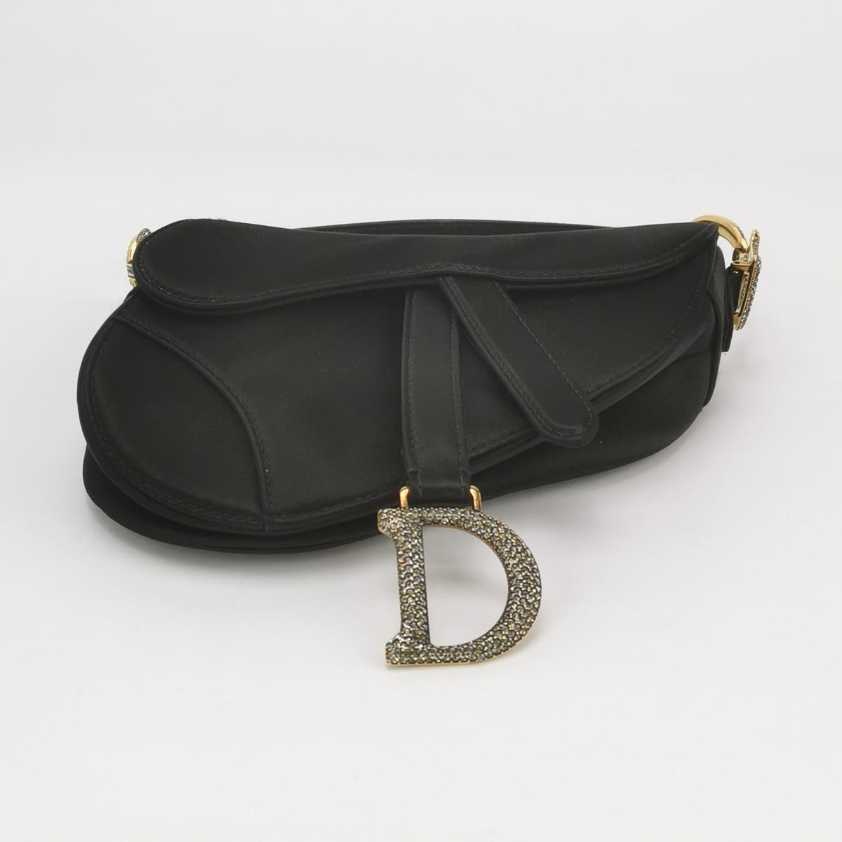 Dior Saddle Mini Silk Handbag Black with crystals Rovelle Bags