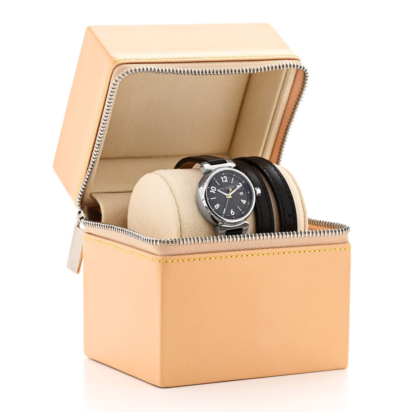 Stainless Steel Calfskin 28mm Tambour Triple Wrap Quartz Watch Brown
