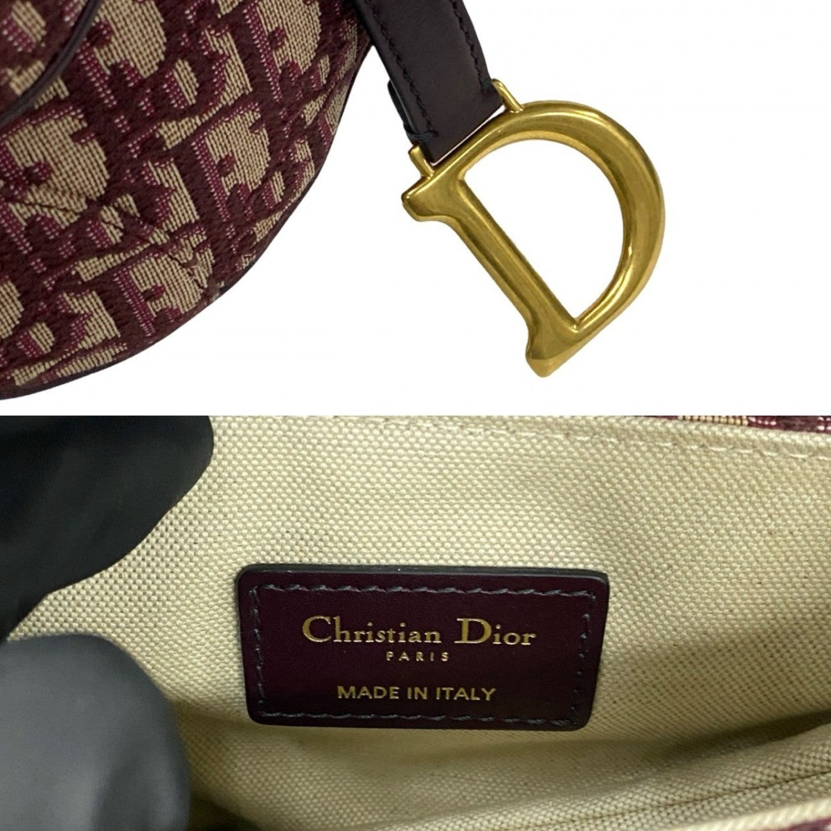 Dior Handbag Leather, Canvas Red Trotter Pattern Saddle bag Women Rovelle Bags