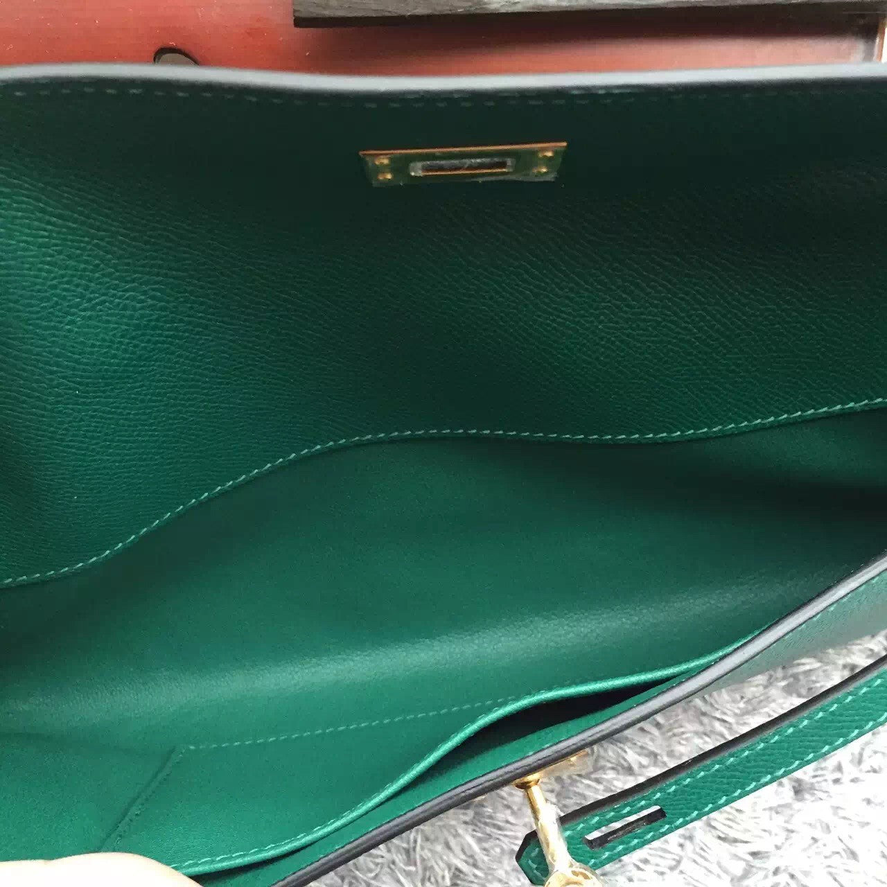 Luxury Hermes Green Handcrafted Kelly Cut Clutch