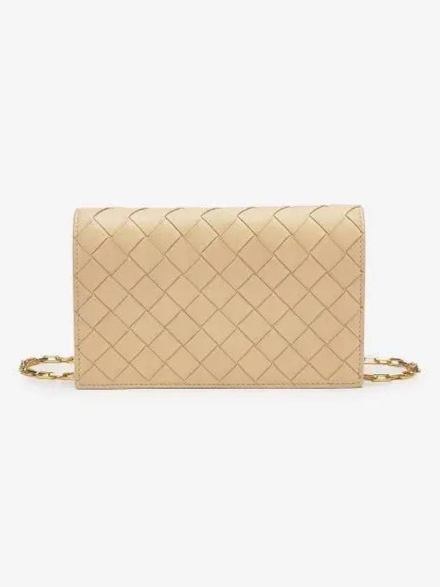 Luxury Bottega Veneta Intrecciato Chain Leather Mini Cross Bag Beige