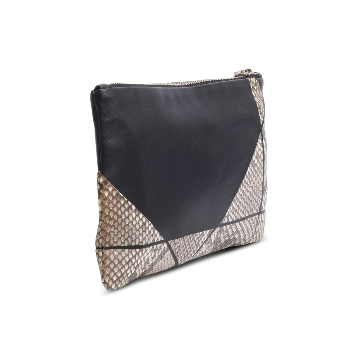 Christian Dior Grey Python Black Leather Trim Zip Pouch Rovelle Bags