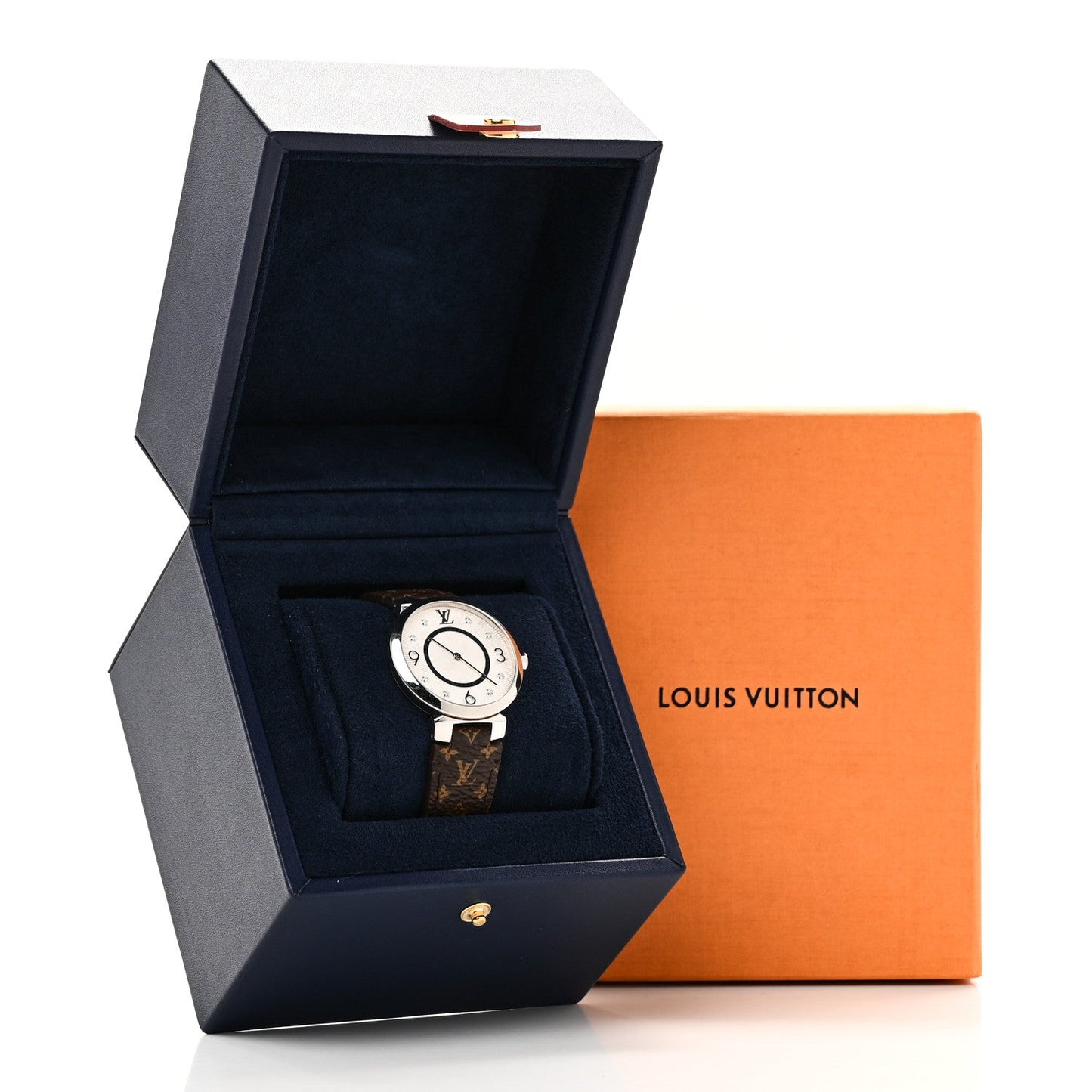 Stainless Steel Monogram Diamond 33mm Tambour Slim Quartz Watch