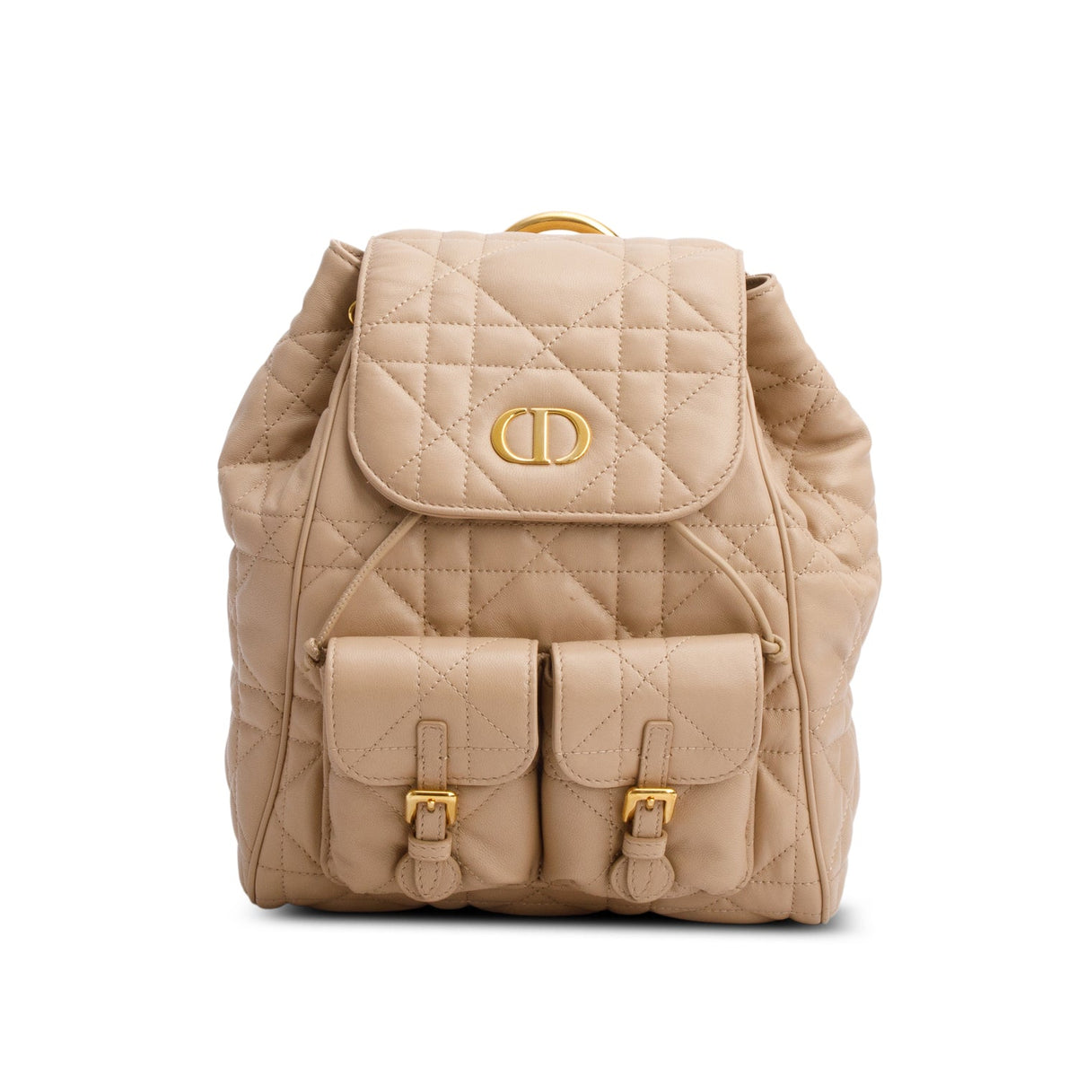Chrisitan Dior 2024 Beige Lambskin Macrocannage Medium Caro Backpack Rovelle Bags