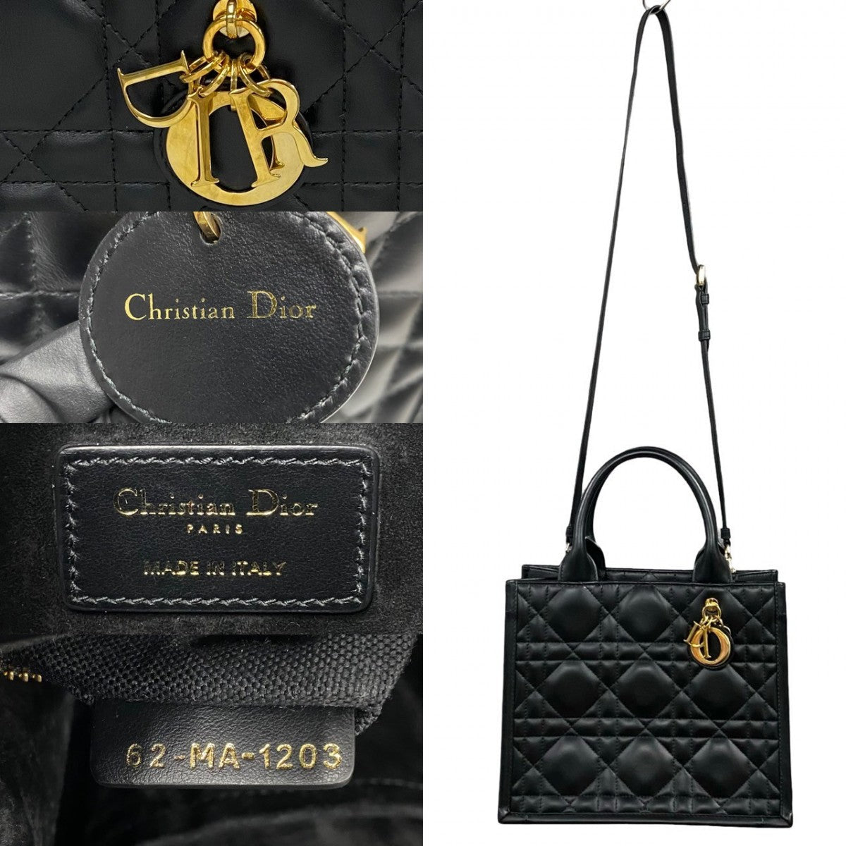 Dior Shoulder Bag leather black Macrocannage Book Tote Women Rovelle Bags