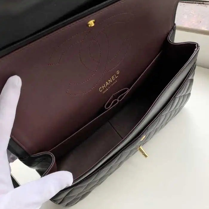 Chanel Classic Double Flap 30 Shoulder Bag Black Silver Hardware