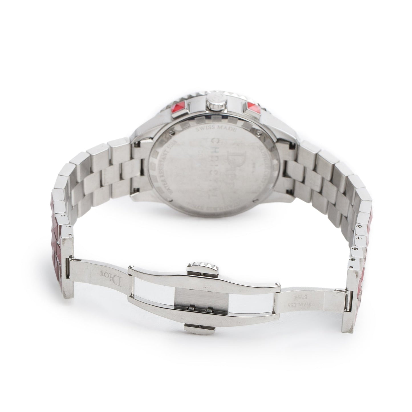 Christian Dior Stainless Steel Christal Diamond Bezel 38 MM Quartz Chronograph Watch Red Dial CD114311 w/ Papers & Extra Strap