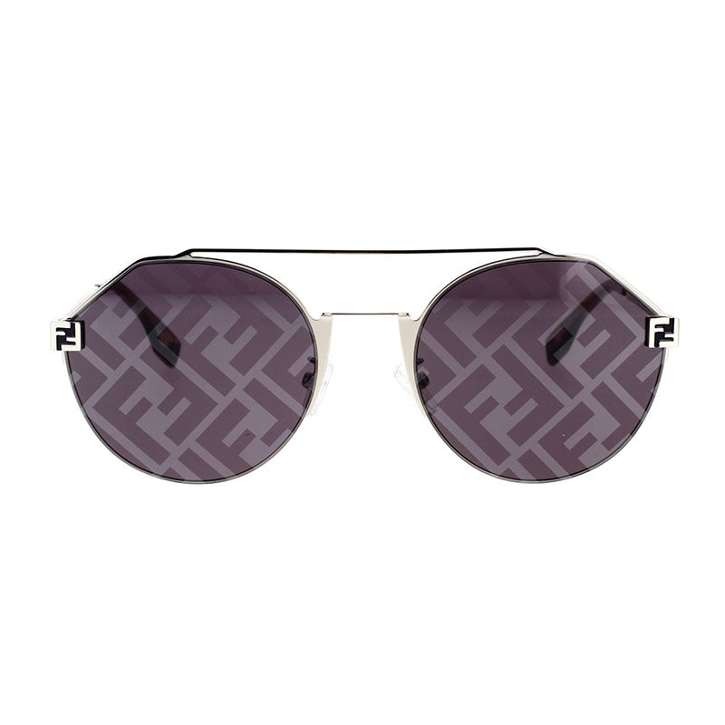 Fendi Sunglasses Round Full Rim, Silver Frame and Blue with FF Pattern Mirror Lens FE40060U16X Rovelle Bags