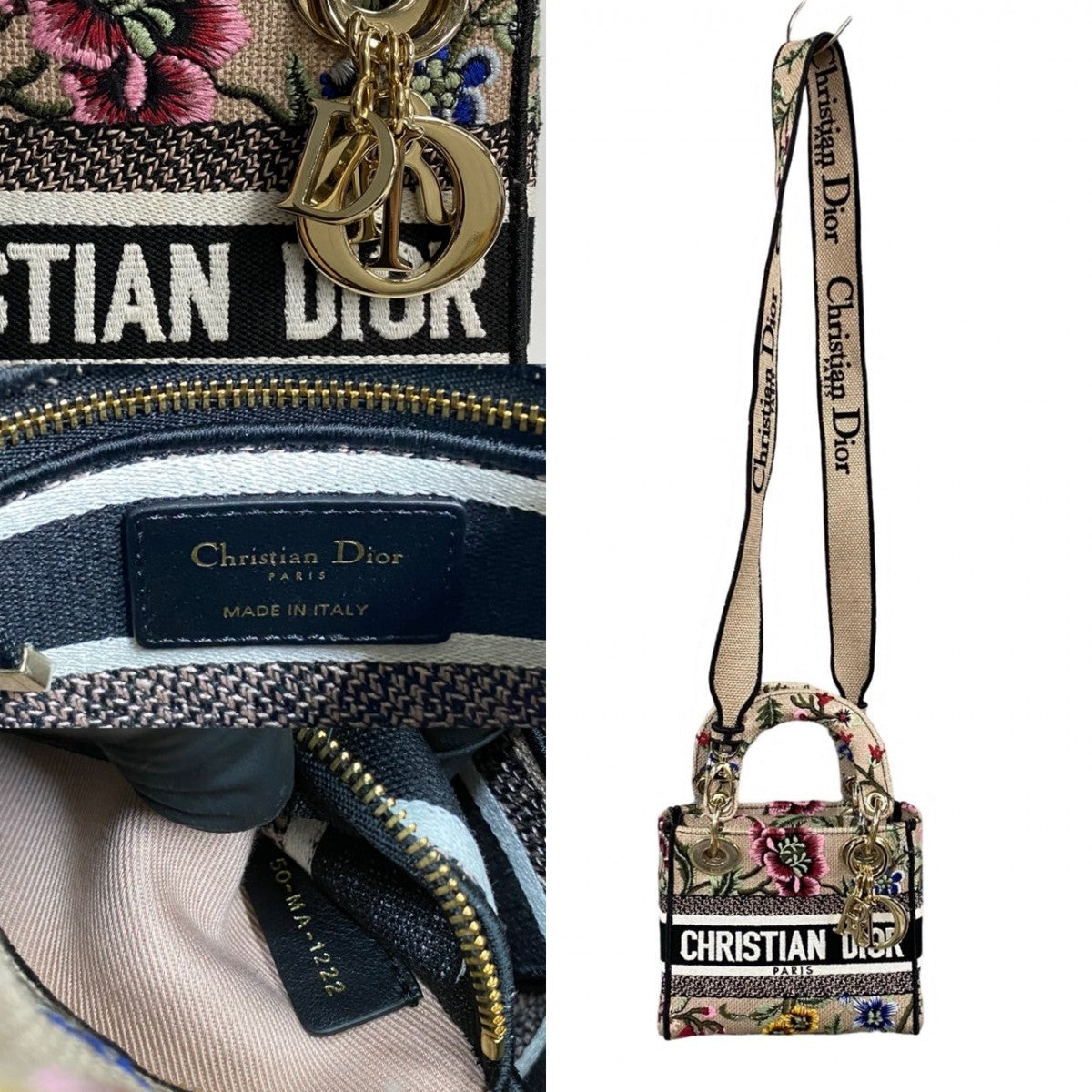 Dior Shoulder Bag canvas beige Lady Dee-Lite Mini Rovelle Bags