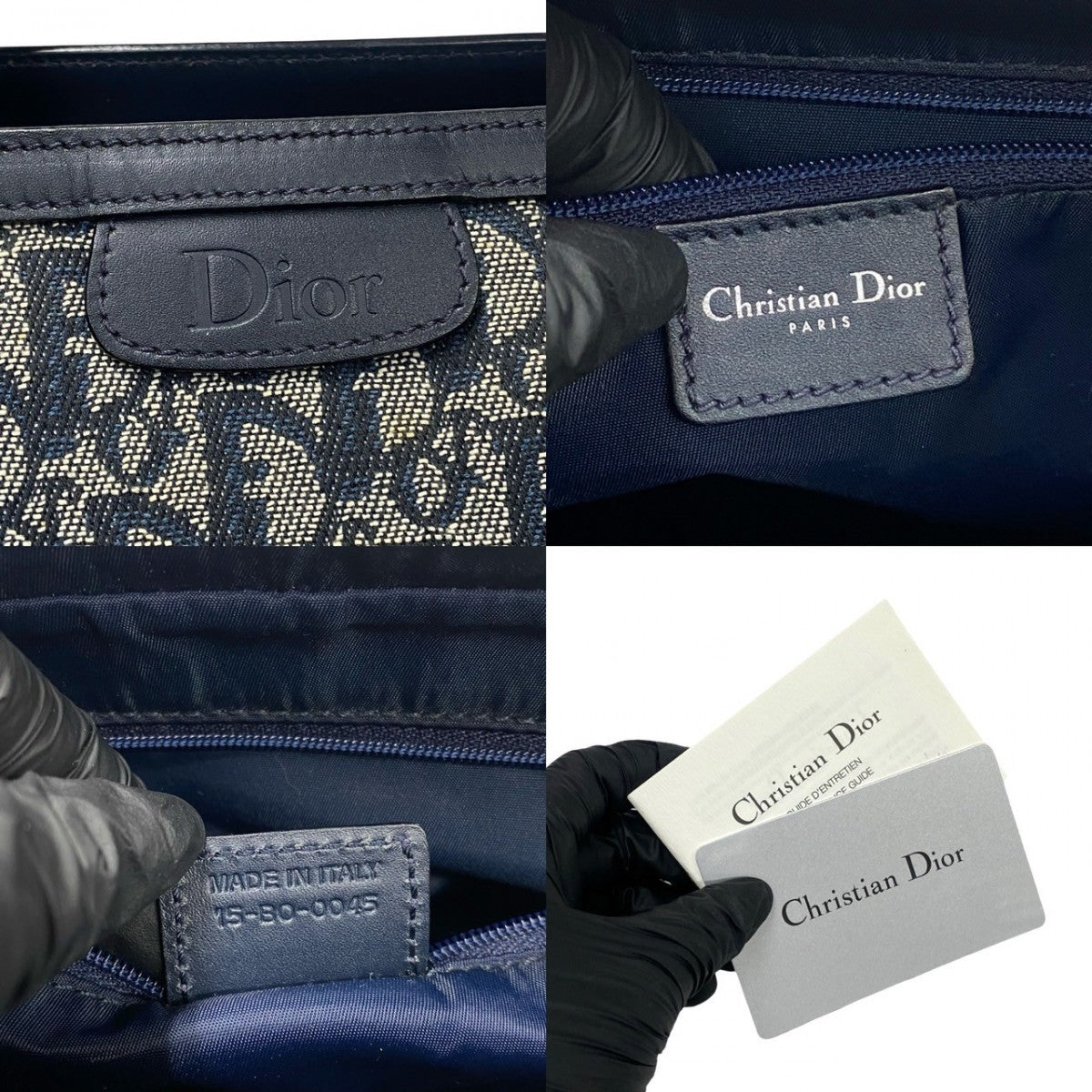 Dior Handbag Canvas, Leather Navy Trotter Pattern Women Rovelle Bags