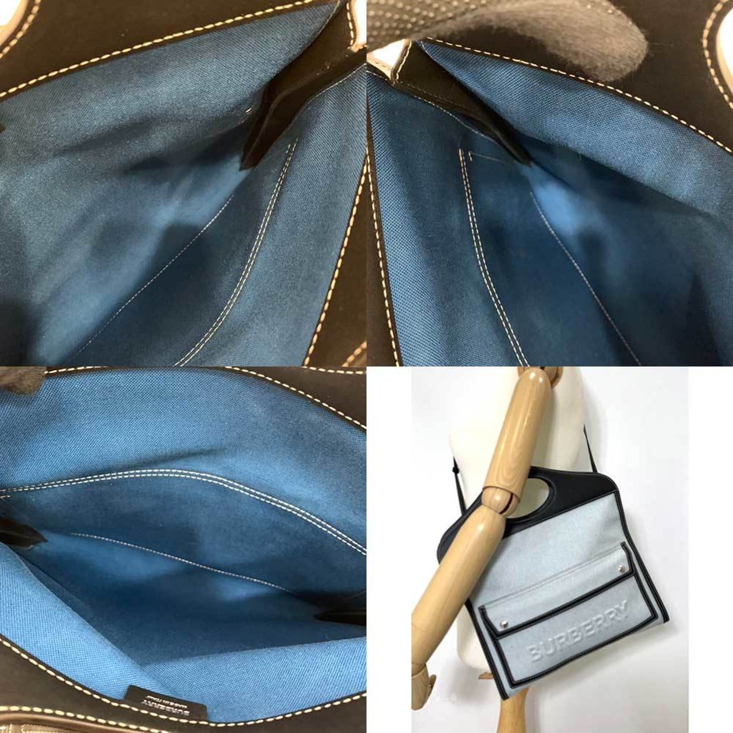 Burberry Pocket Brand Canvas Blue Handbag