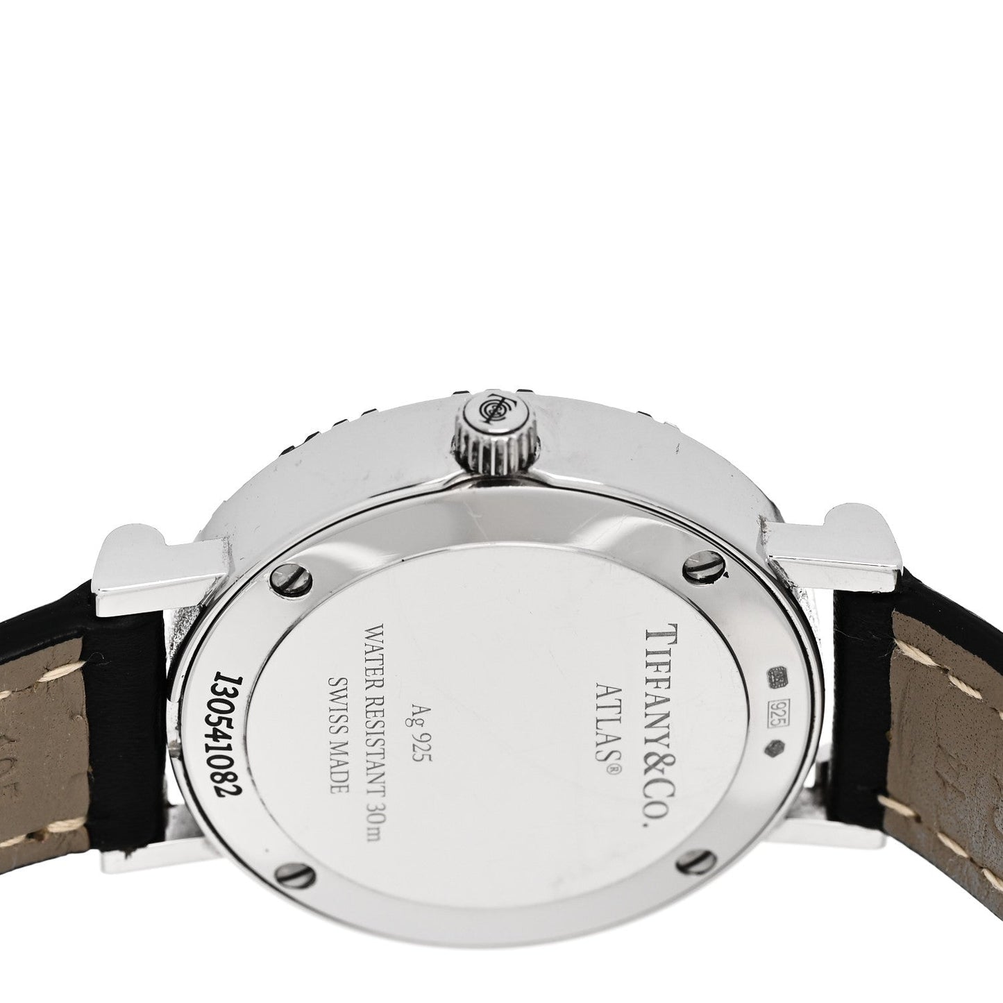 Sterling Silver Calfskin 29mm Atlas Quartz Watch Black