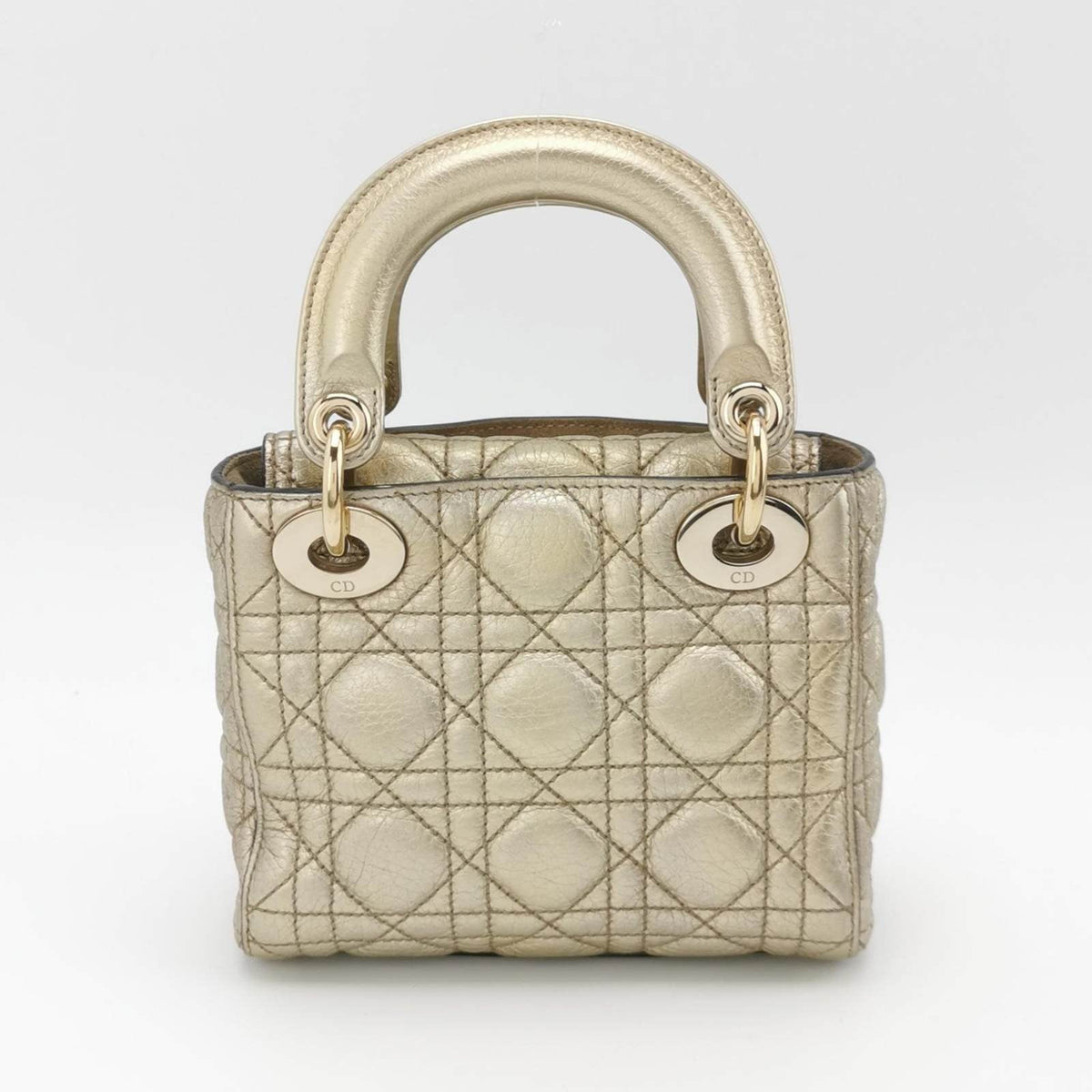 Lady Dior Mini Supple Calfskin Leather Gold Cannage Handbag with Strap Rovelle Bags