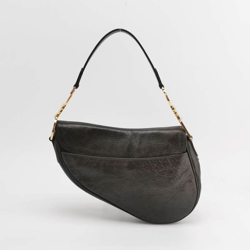 Dior Saddle Ostrich Leather Dark Brown Shoulder Bag Rovelle Bags