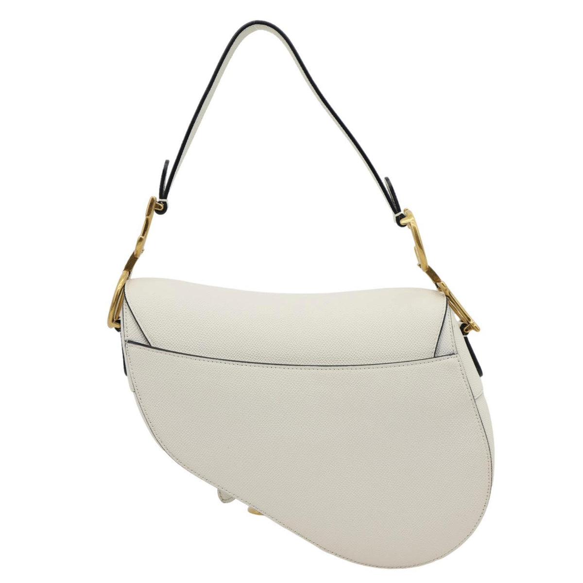 CHRISTIAN DIOR Saddle Grained Calfskin Leather Shoulder Bag Off White Rovelle Bags