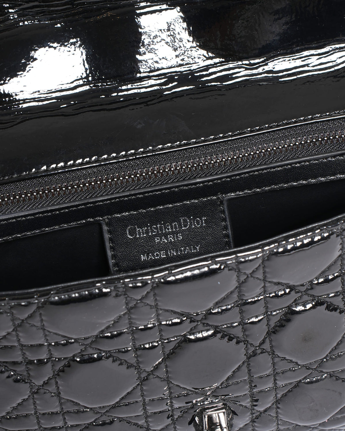 Christian Dior Medium Caro Bag In Black Patent Leather Rovelle Bags
