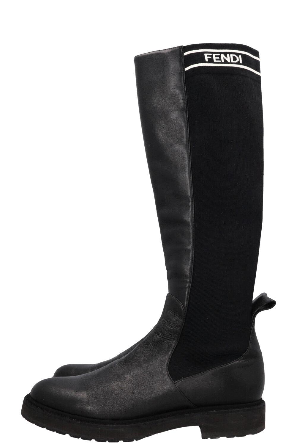 FENDI Logo Sock Knee High Boots Black Rovelle Bags